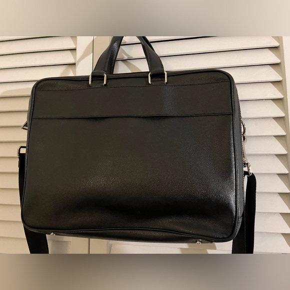 Coach Kennedy Double Zip Brief Briefcase Computer Bag Pebbled Black Leather - Picture 9 of 16